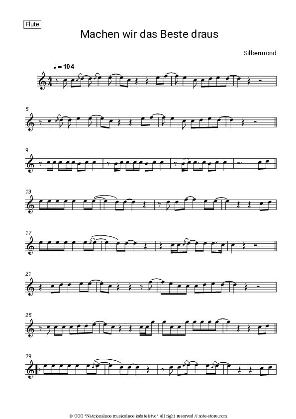 Machen wir das Beste draus - Silbermond Flute Sheet Music - Flute