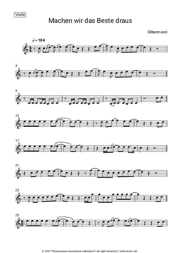 Machen wir das Beste draus - Silbermond Violin Sheet Music - Violin