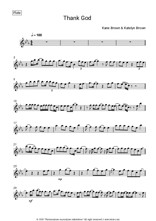 Thank God - Kane Brown, Katelyn Brown Flute Sheet Music - Flute