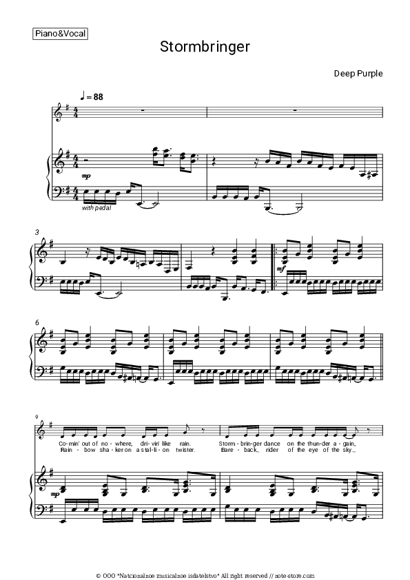 Stormbringer - Deep Purple Piano Sheet Music with the Voice part - Piano&Vocal