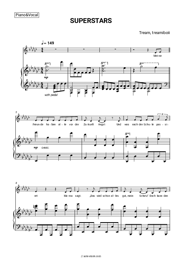 SUPERSTARS - Tream, treamiboii Piano Sheet Music with the Voice part - Piano&Vocal