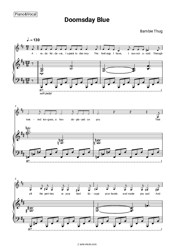 Doomsday Blue - Bambie Thug Piano Sheet Music with the Voice part - Piano&Vocal