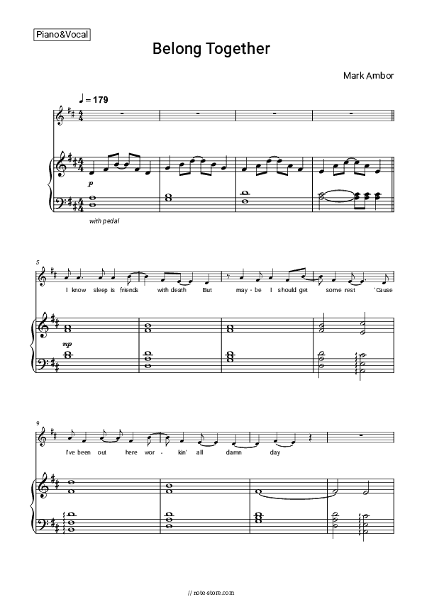 Belong Together - Mark Ambor Piano Sheet Music with the Voice part - Piano&Vocal