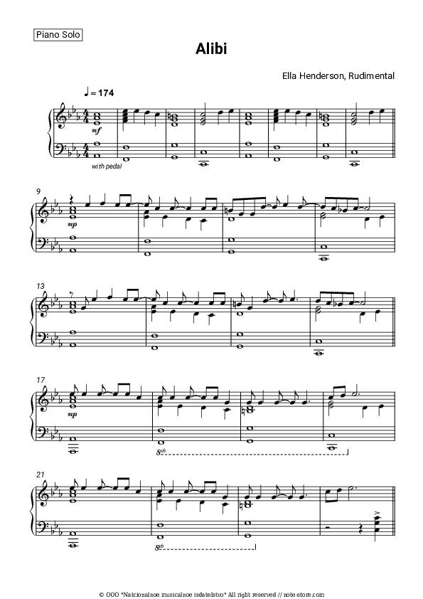 Alibi - Ella Henderson, Rudimental Piano Sheet Music - Piano.Solo