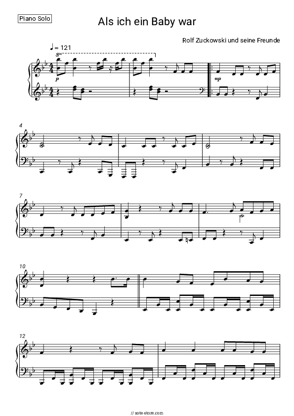 Als ich ein Baby war - Rolf Zuckowski und seine Freunde Piano Sheet Music - Piano.Solo