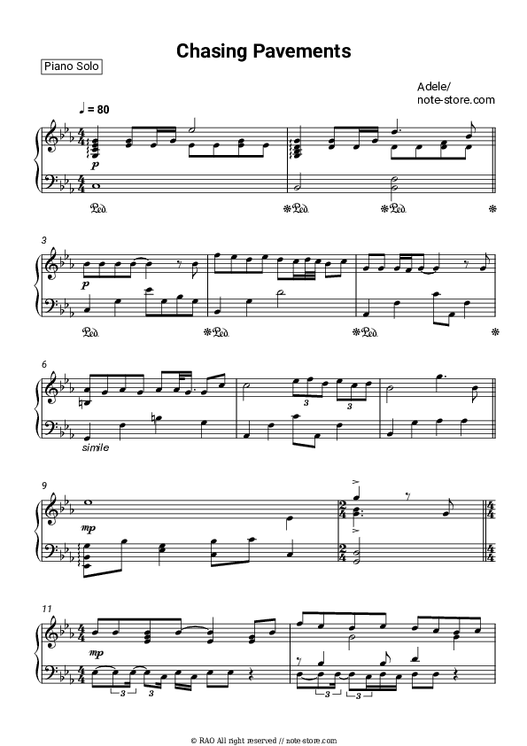 Chasing Pavements - Adele Piano Sheet Music - Piano.Solo