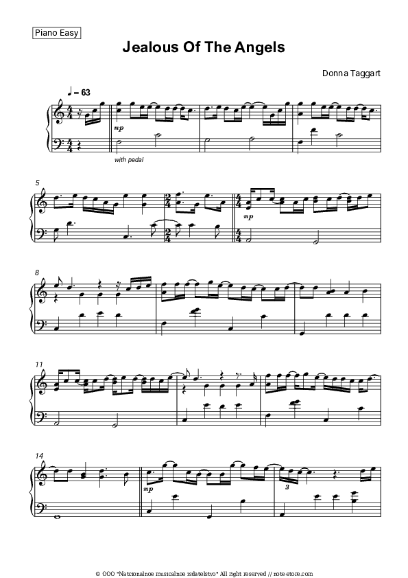 Jealous of the Angels - Donna Taggart Piano Sheet Music Easy - Piano.Easy