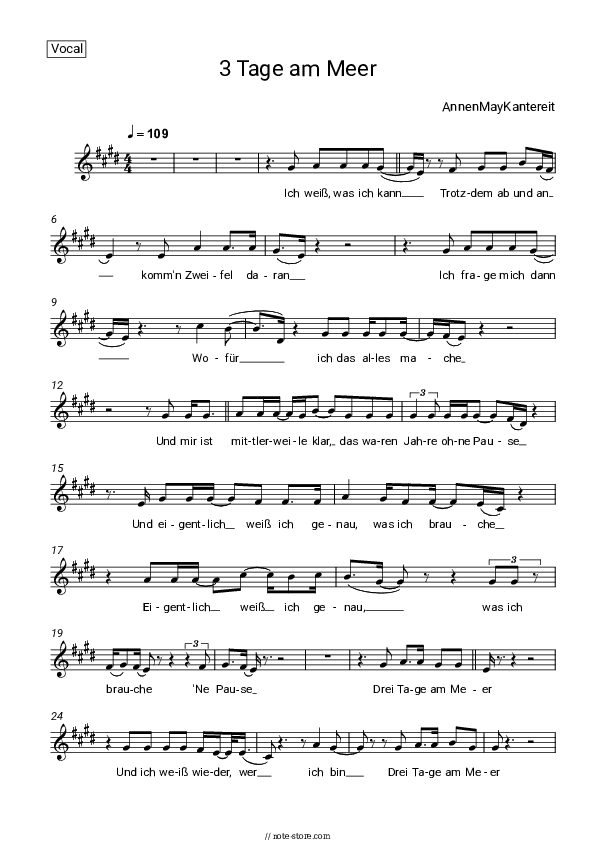 3 Tage am Meer - AnnenMayKantereit Vocal Sheet Music - Vocal
