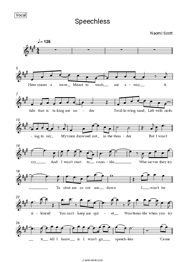 Speechless (Full, From Aladdin 2019) - Naomi Scott Vocal Sheet Music - Vocal