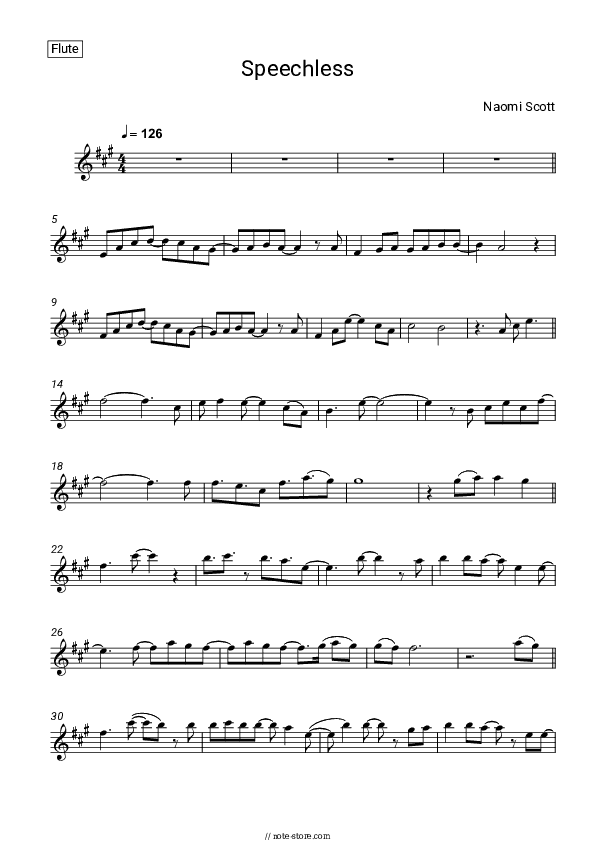 Speechless (Full, From Aladdin 2019) - Naomi Scott Flute Sheet Music - Flute