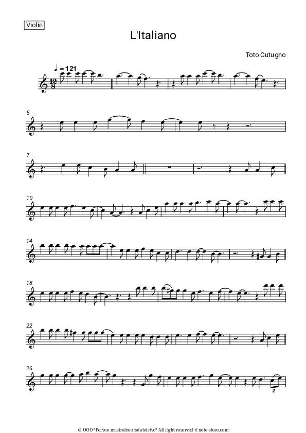 L'italiano - Toto Cutugno Violin Sheet Music - Violin