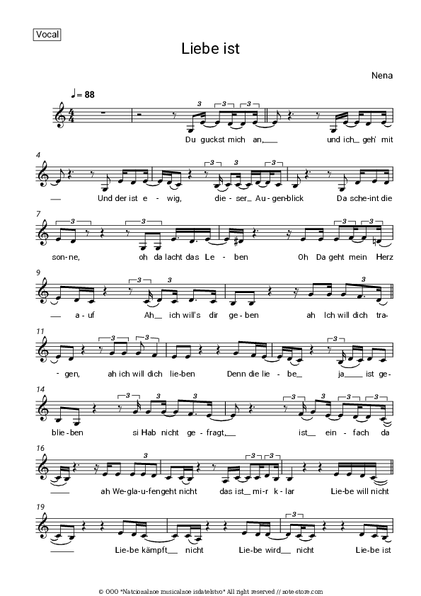 Liebe ist - Nena Vocal Sheet Music - Vocal