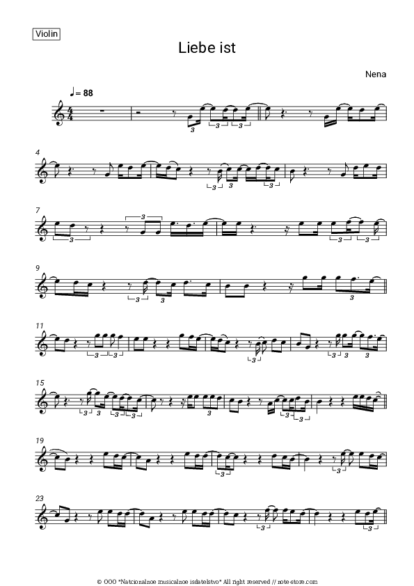 Liebe ist - Nena Violin Sheet Music - Violin