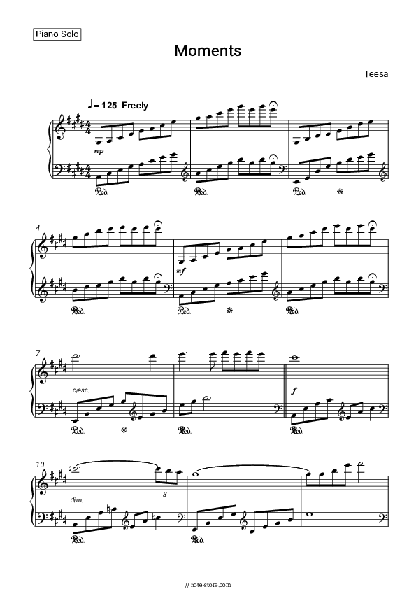 Moments - Teesa Piano Sheet Music - Piano.Solo