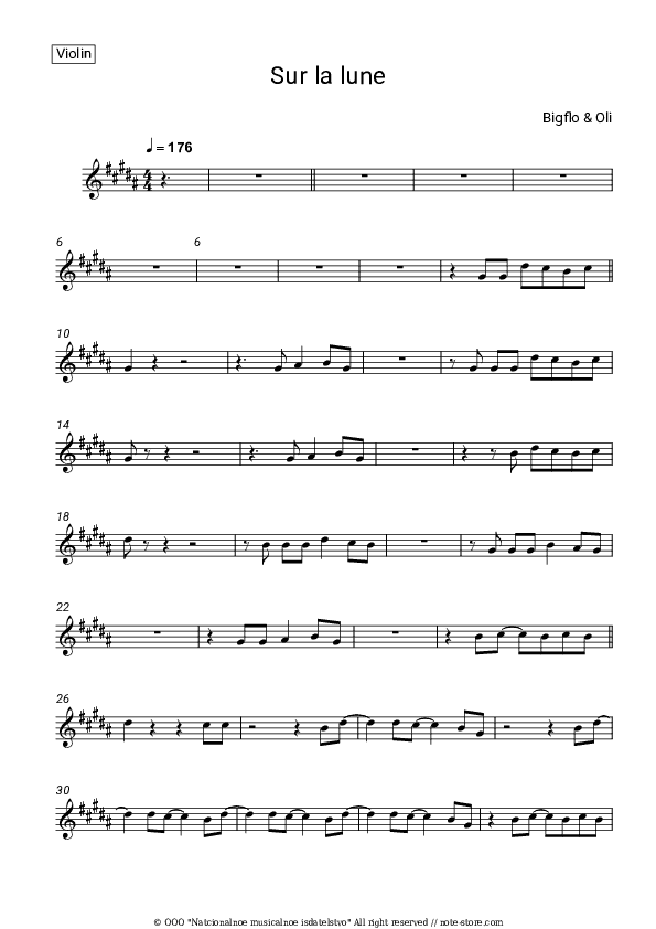 Sur la lune - Bigflo & Oli Violin Sheet Music - Violin