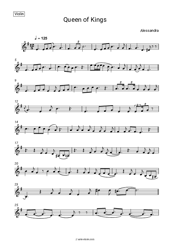 Queen of Kings - Alessandra Violin Sheet Music - Violin