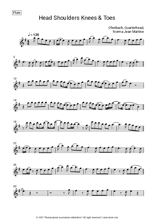 Head Shoulders Knees & Toes - Ofenbach, Quarterhead, Norma Jean Martine Flute Sheet Music - Flute