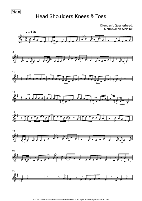 Head Shoulders Knees & Toes - Ofenbach, Quarterhead, Norma Jean Martine Violin Sheet Music - Violin