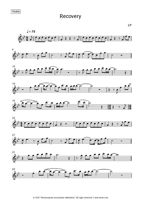 Recovery - LP Violin Sheet Music - Violin