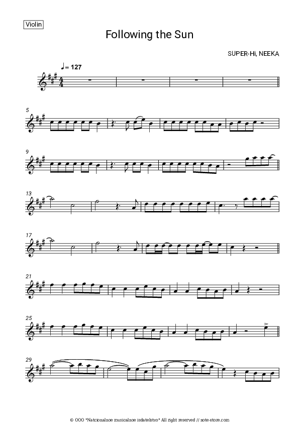 Following the Sun - SUPER-Hi, Neeka Violin Sheet Music - Violin