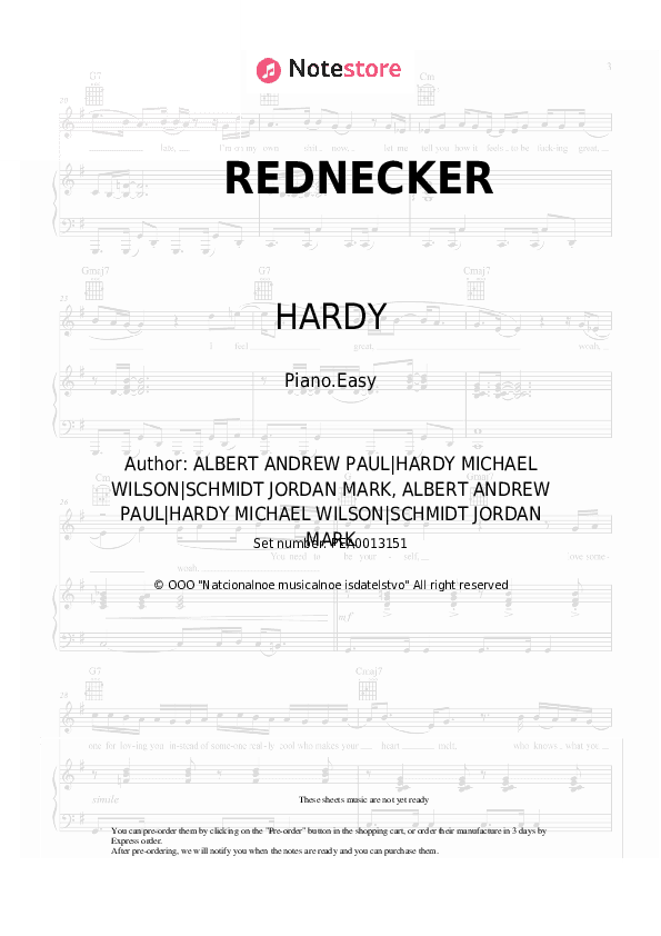 REDNECKER - HARDY Piano Sheet Music Easy - Piano.Easy