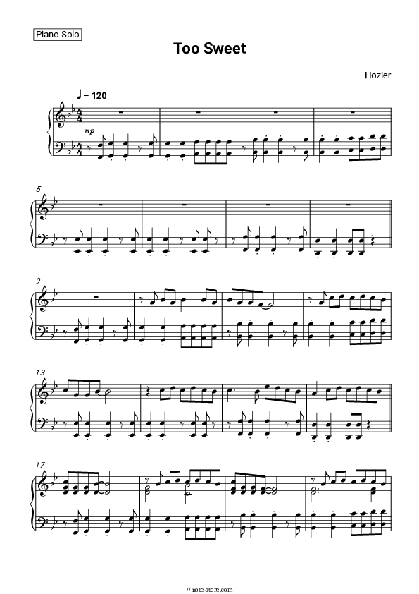 Too Sweet - Hozier Piano Sheet Music - Piano.Solo