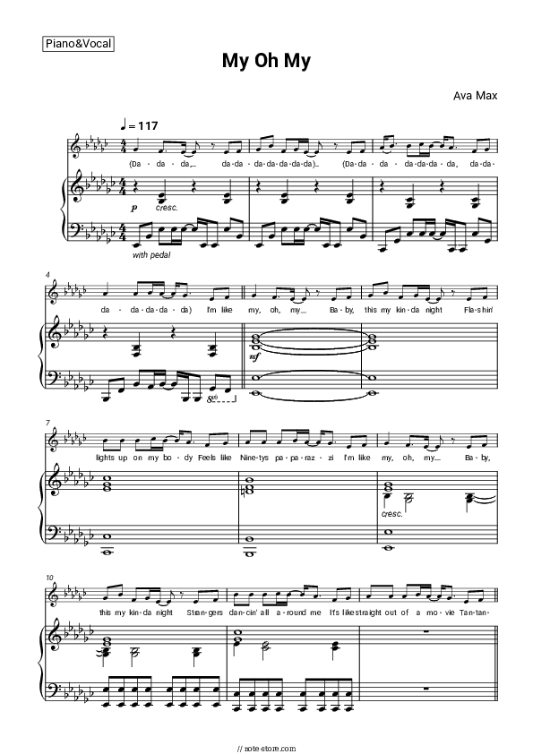 My Oh My - Ava Max Piano Sheet Music with the Voice part - Piano&Vocal