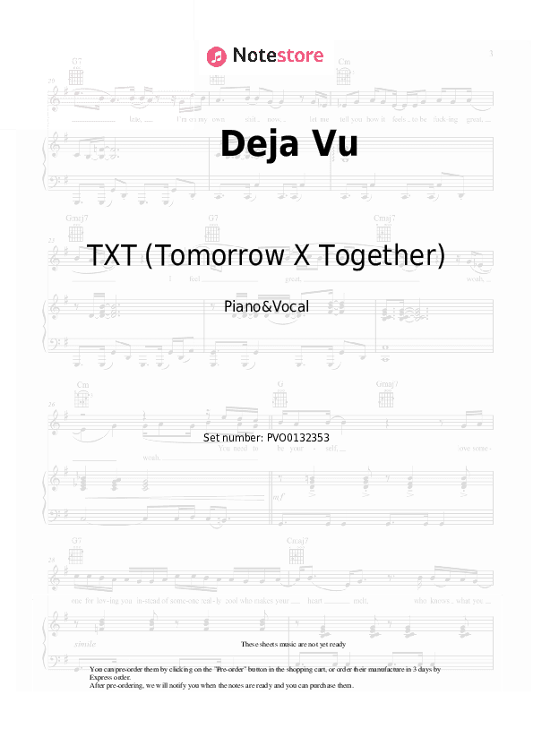 Deja Vu - Tomorrow X Together Piano Sheet Music with the Voice part - Piano&Vocal