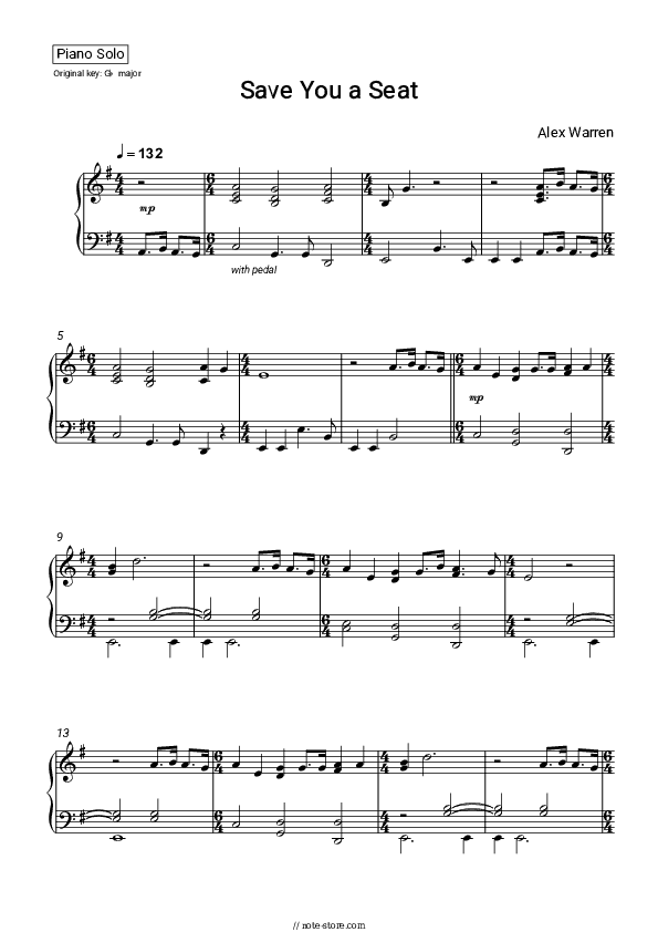 Save You a Seat - Alex Warren Piano Sheet Music Easy - Piano.Easy