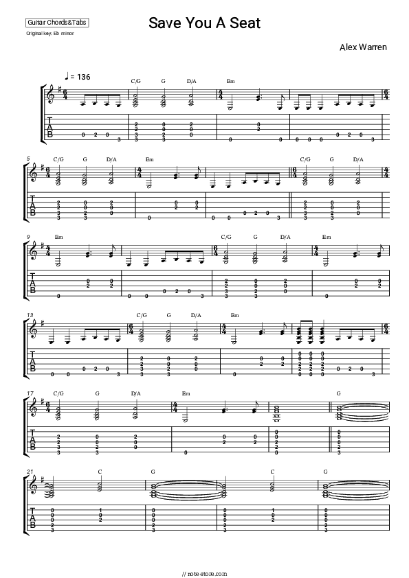 Save You a Seat - Alex Warren Chords and Tabs - Guitar.Chords&Tabs