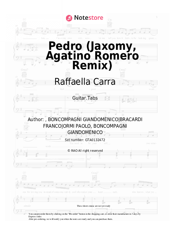 Pedro (Jaxomy, Agatino Romero Remix) - Raffaella Carra Tabs - Guitar.Tabs
