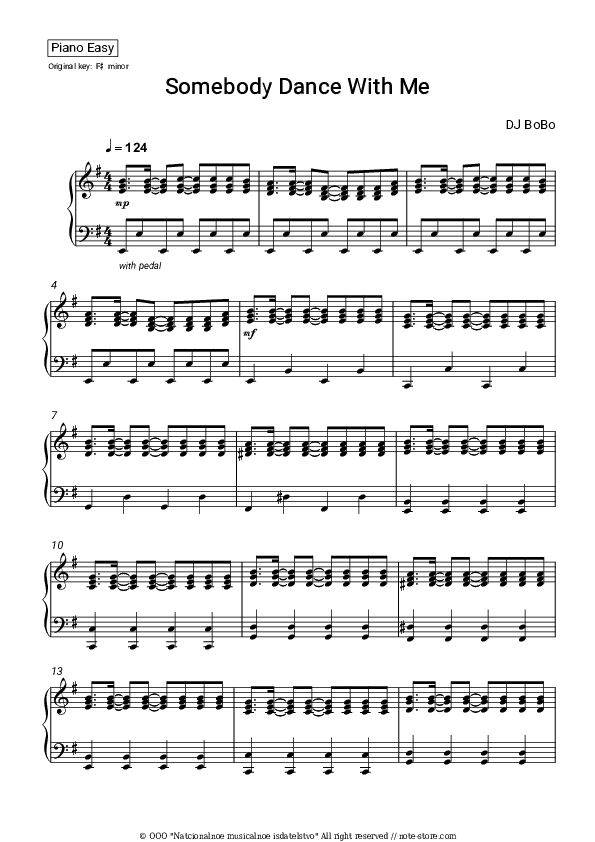 Somebody Dance With Me - DJ BoBo Piano Sheet Music Easy - Piano.Easy