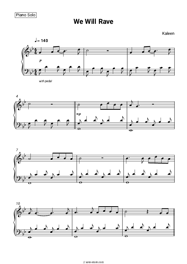 We Will Rave - Kaleen Piano Sheet Music - Piano.Solo