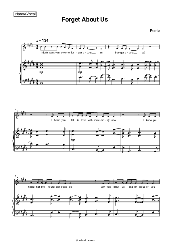 Forget About Us - Perrie Piano Sheet Music with the Voice part - Piano&Vocal