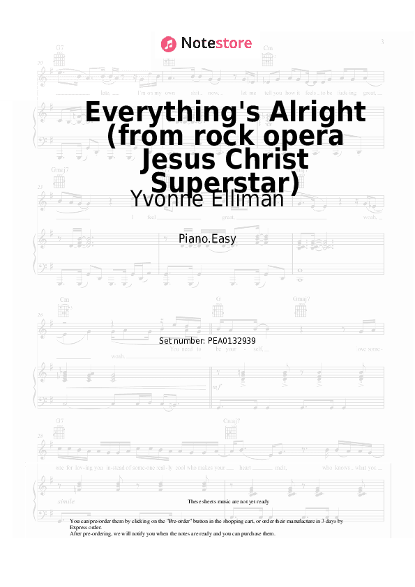Everything's Alright (from rock opera Jesus Christ Superstar) - Yvonne Elliman, Ian Gillan, Murray Head Piano Sheet Music Easy - Piano.Easy
