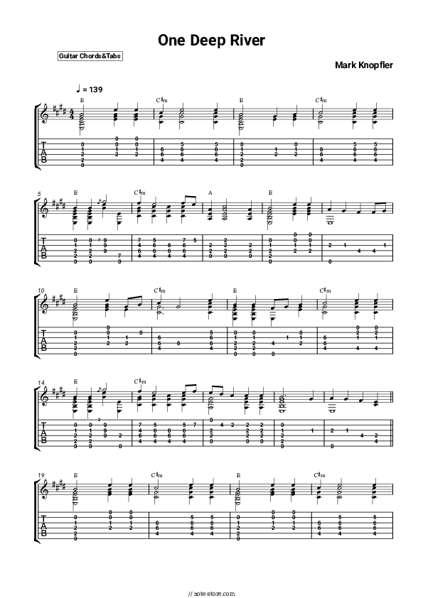 One Deep River - Mark Knopfler Chords and Tabs - Guitar.Chords&Tabs