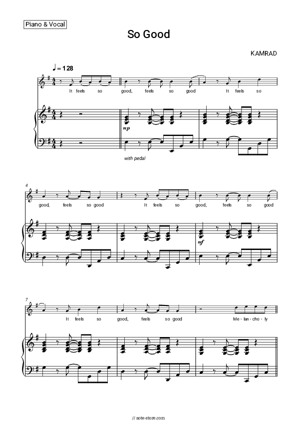 So Good - KAMRAD Piano Sheet Music with the Voice part - Piano&Vocal