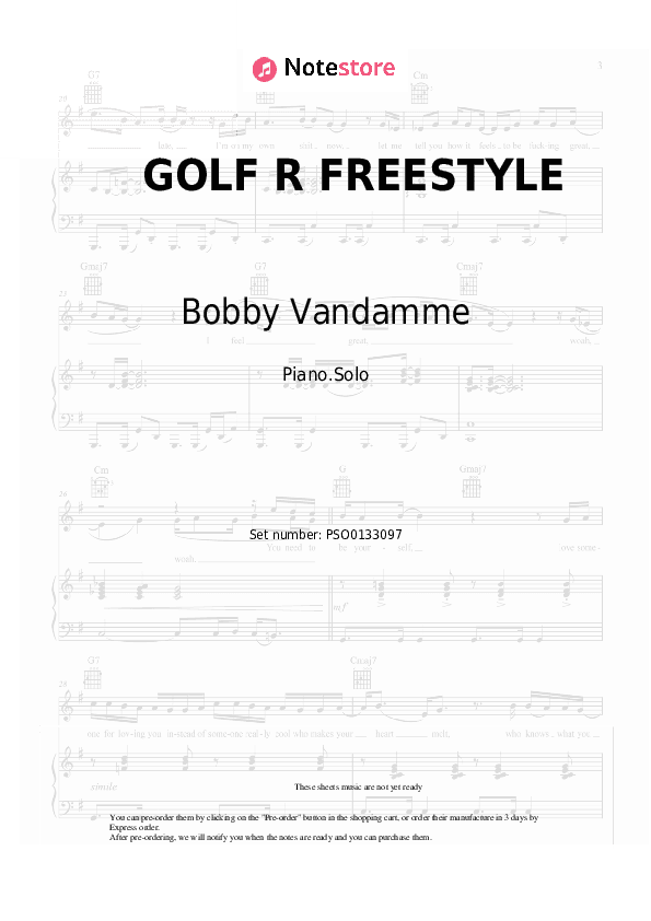 GOLF R FREESTYLE - Bobby Vandamme Piano Sheet Music - Piano.Solo
