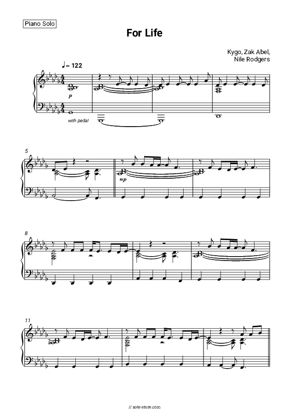 For Life - Kygo, Zak Abel, Nile Rodgers Piano Sheet Music - Piano.Solo