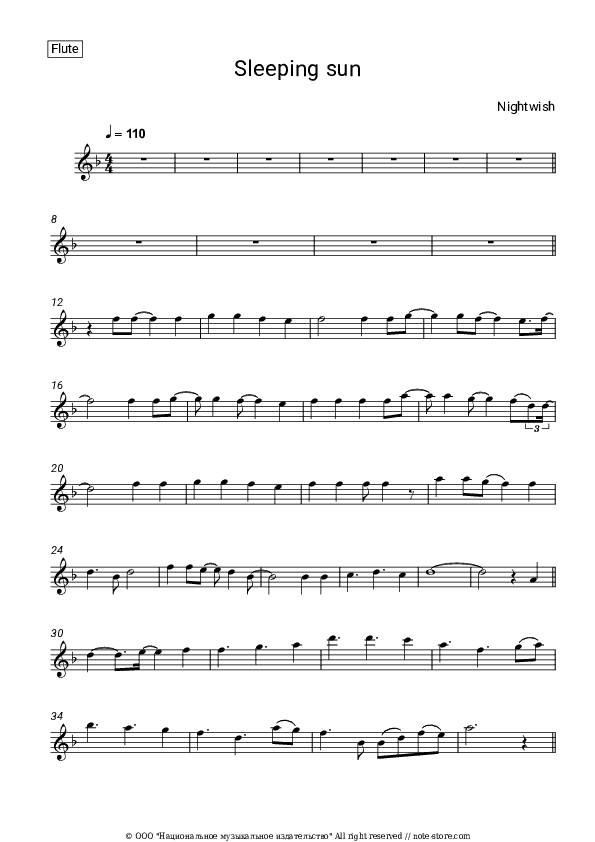 Sleeping sun - Nightwish Flute Sheet Music - Flute