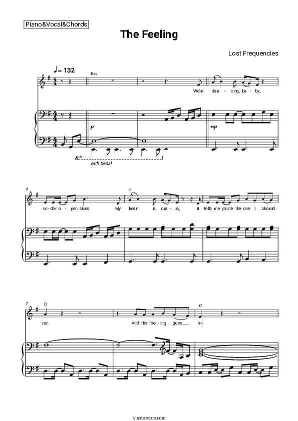 The Feeling - Lost Frequencies Piano Sheet Music with the Vocal and Chords - Piano&Vocal&Chords