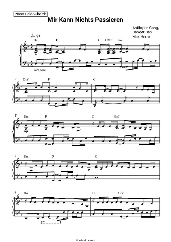 Mir Kann Nichts Passieren - Antilopen Gang, Danger Dan, Max Herre Piano Sheet Music and Chords - Piano.Solo&Chords