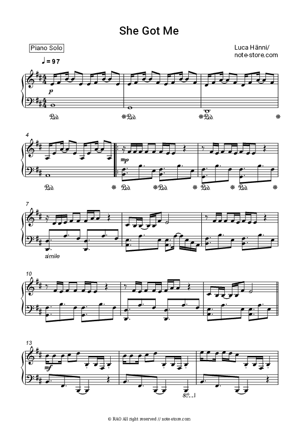 She Got Me - Luca Hänni Piano Sheet Music - Piano.Solo