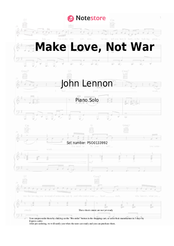 Make Love, Not War - John Lennon Piano Sheet Music - Piano.Solo