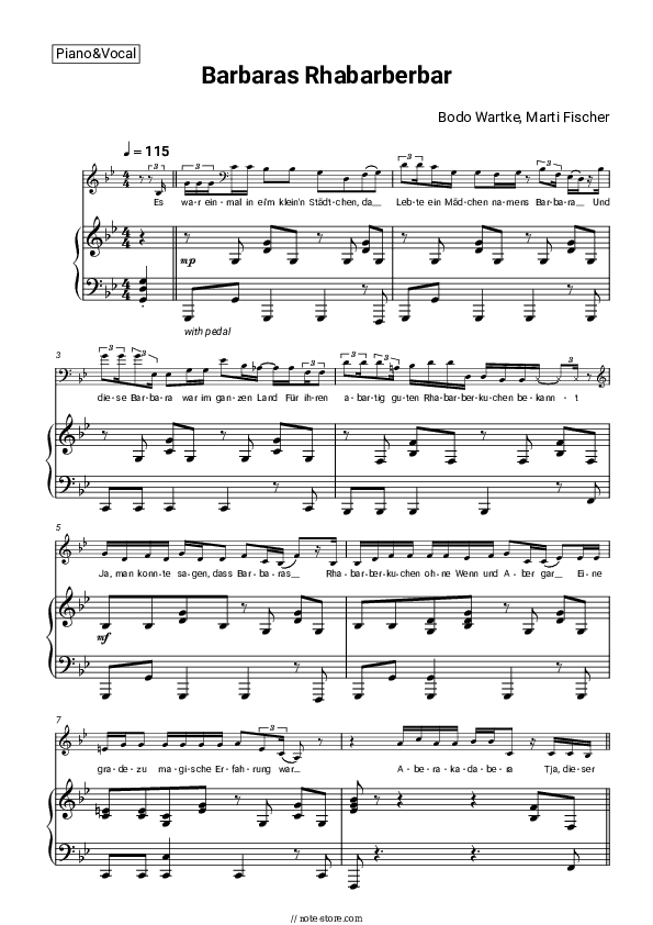 Barbaras Rhabarberbar - Bodo Wartke, Marti Fischer Piano Sheet Music with the Voice part - Piano&Vocal