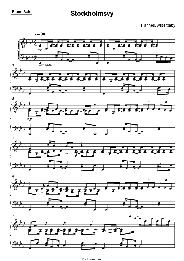 Stockholmsvy - Hannes, waterbaby Piano Sheet Music - Piano.Solo