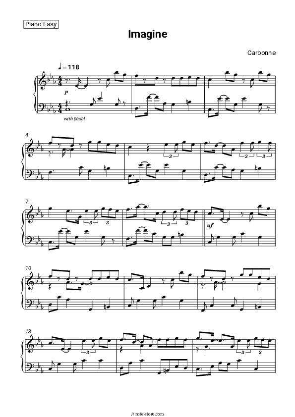 Imagine - Carbonne Piano Sheet Music Easy - Piano.Easy