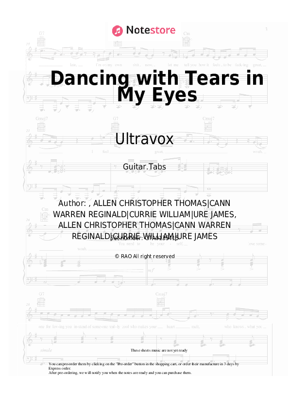 Dancing with Tears in My Eyes - Ultravox Tabs - Guitar.Tabs