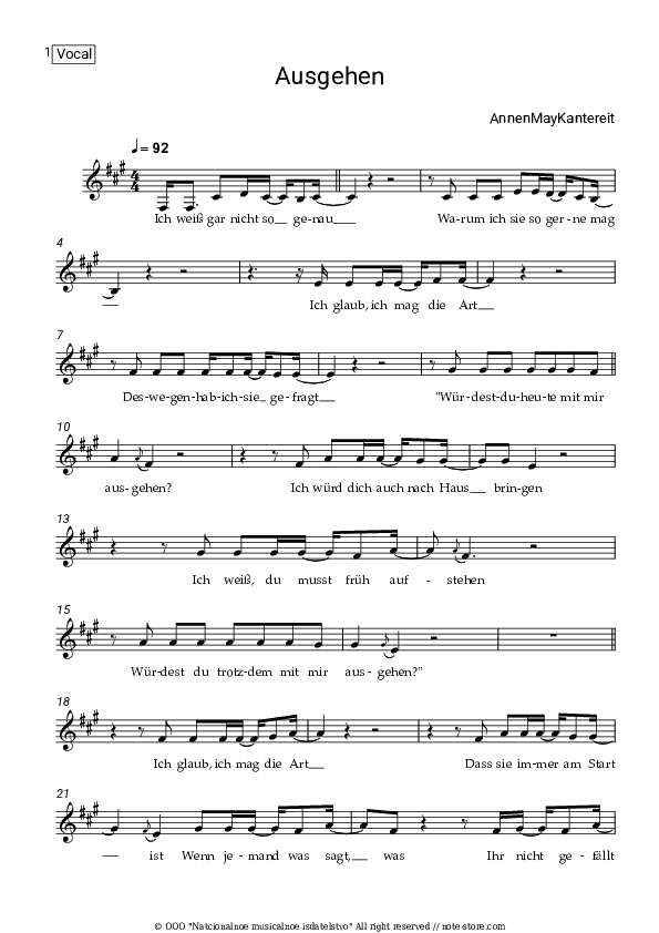 Ausgehen - AnnenMayKantereit Vocal Sheet Music - Vocal