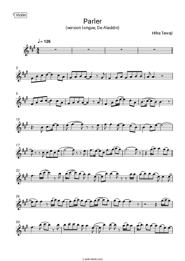 Parler (version longue, De Aladdin) - Hiba Tawaji Violin Sheet Music - Violin